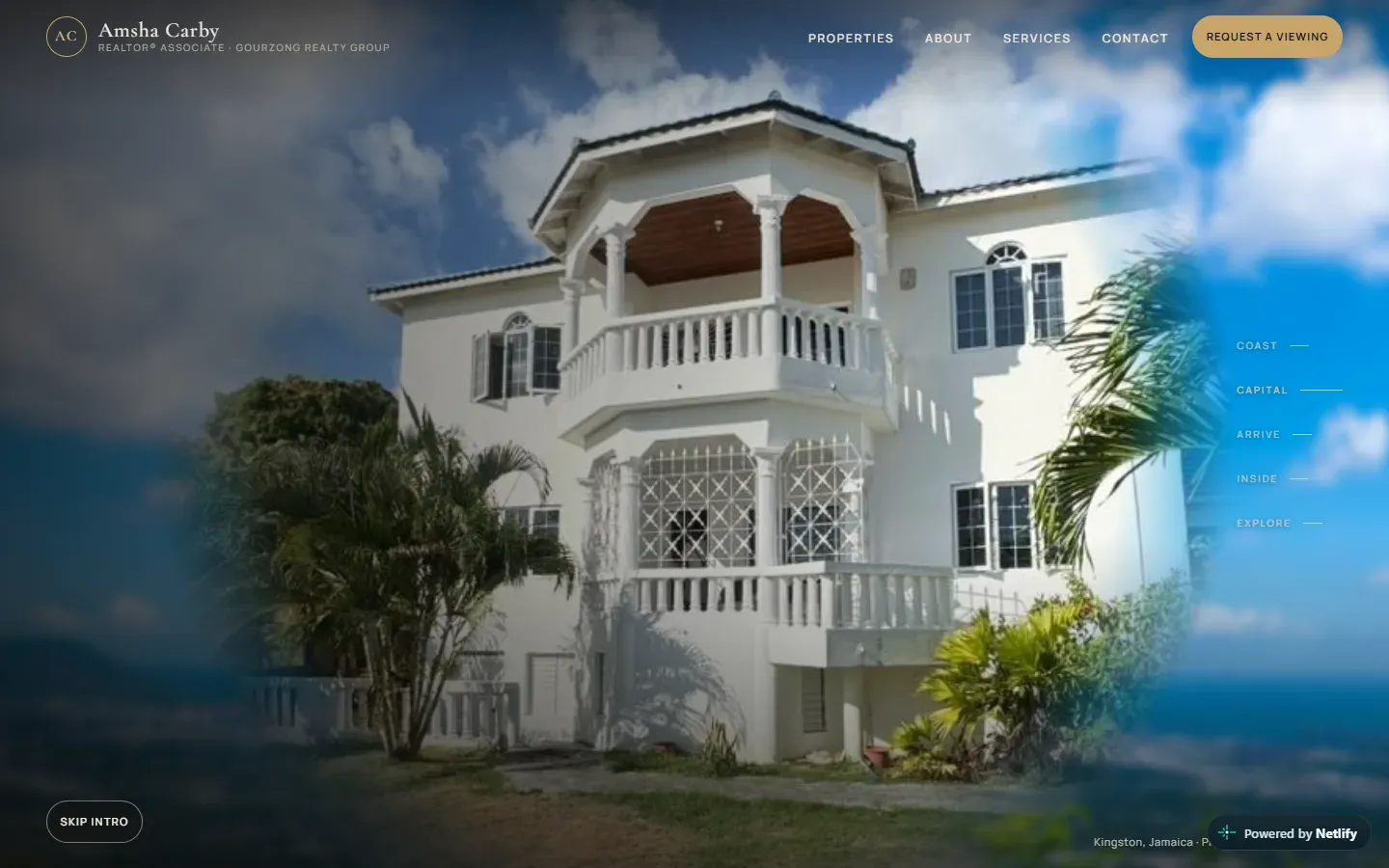 Amsha Carby scroll journey arriving at a white two-storey home