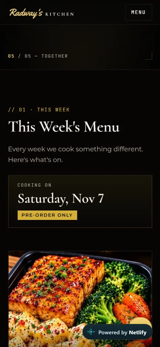 Radway’s Kitchen on a phone: This Week’s Menu